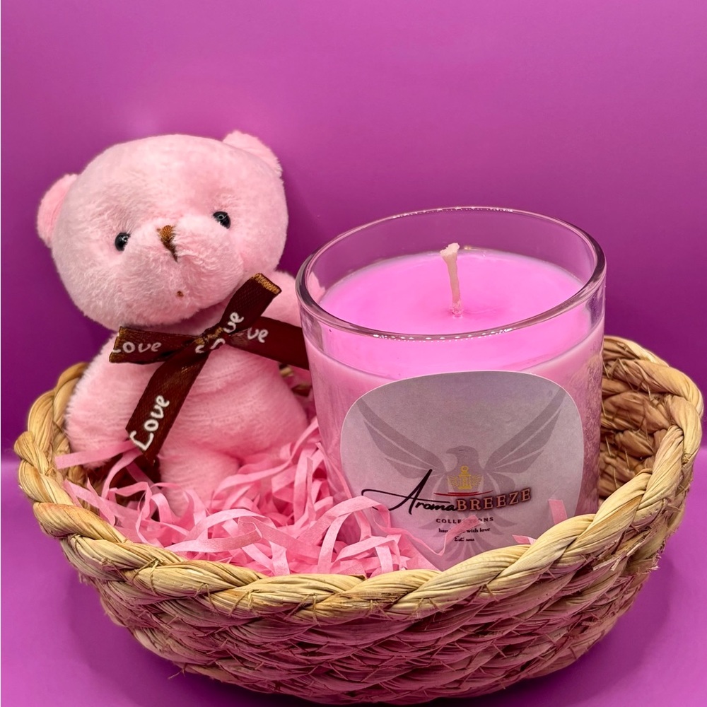 Valentine's Day Scented Candle & Bear Basket Set